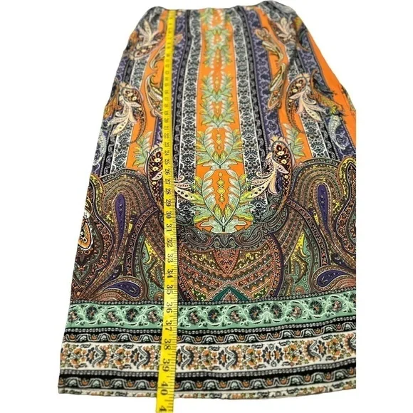 Tyche Maxi Skirt. Floral Paisley Stripes Slits on Sides, Orange, Purple. Large. - Picture 2 of 16